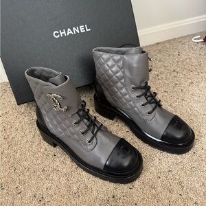 CHANEL Quilted Gray and Black women's Boots